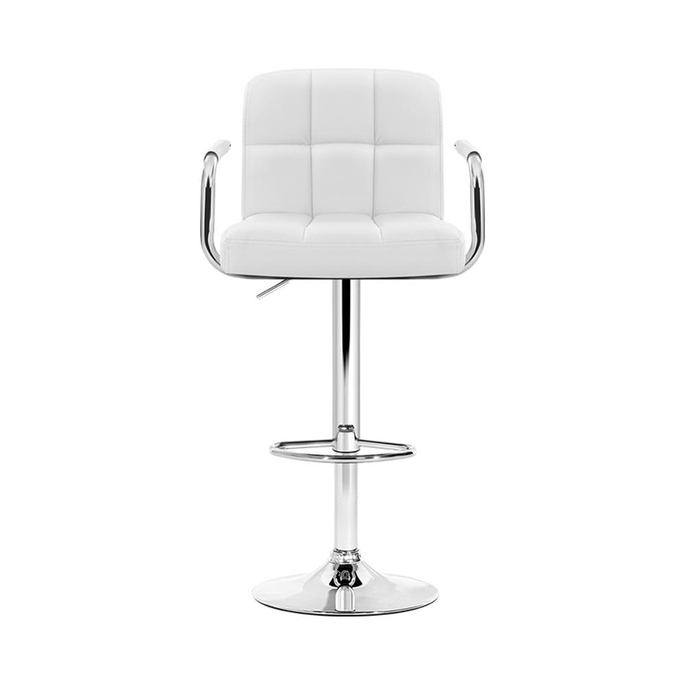 Artiss Set of 4 Bar Stools in white faux leather with chrome steel base, featuring gas lift swivel and ergonomic design.